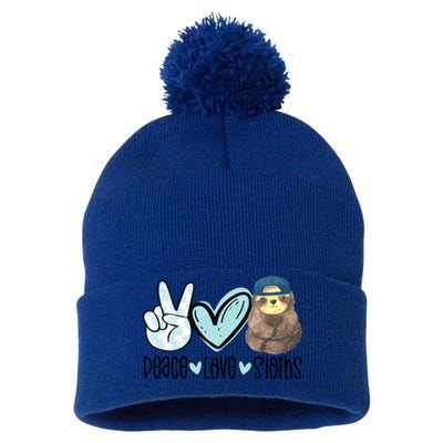 Peace Love Sloths Cute Sloth With Baseball Cap Boy Sloth Great Gift Pom Pom 12in Knit Beanie