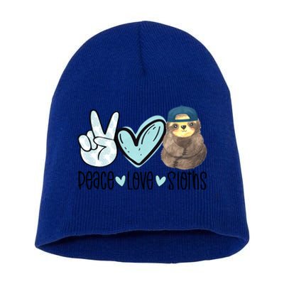 Peace Love Sloths Cute Sloth With Baseball Cap Boy Sloth Great Gift Short Acrylic Beanie