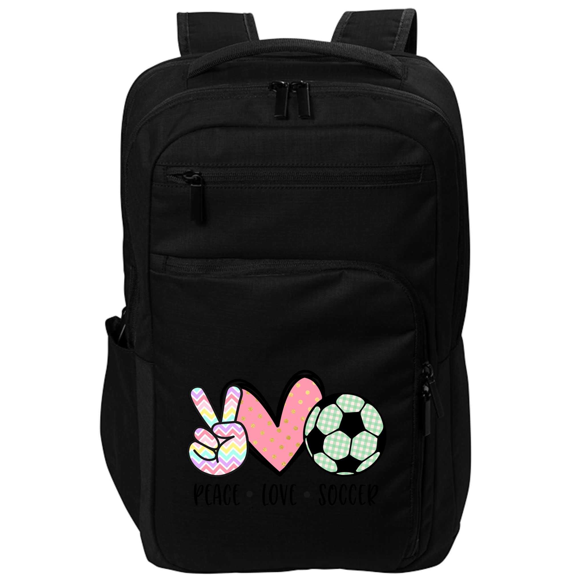 Peace Love Soccer Cute Pastel N Great Gift Impact Tech Backpack