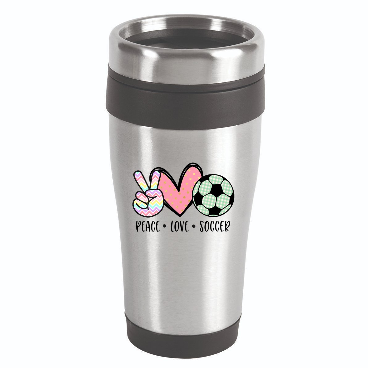 Peace Love Soccer Cute Pastel N Great Gift 16oz Travel Tumbler
