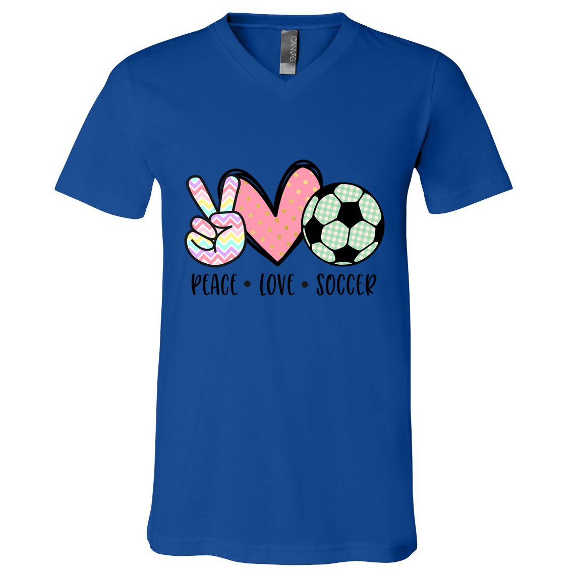 Peace Love Soccer Cute Pastel N Great Gift V-Neck T-Shirt