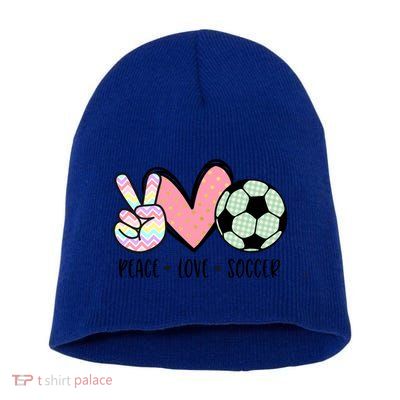 Peace Love Soccer Cute Pastel N Great Gift Short Acrylic Beanie