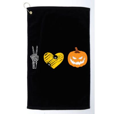 Peace Love Skeleton Bones Pumpkin Halloween Candy Spooky Tee Gift Platinum Collection Golf Towel