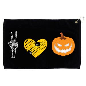 Peace Love Skeleton Bones Pumpkin Halloween Candy Spooky Tee Gift Grommeted Golf Towel