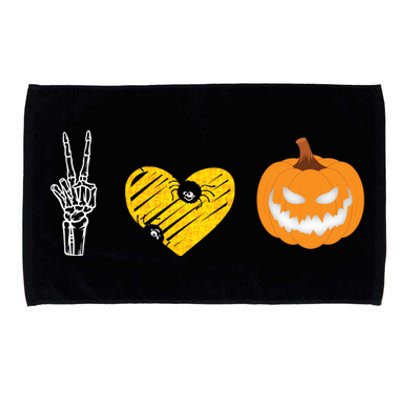 Peace Love Skeleton Bones Pumpkin Halloween Candy Spooky Tee Gift Microfiber Hand Towel