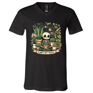 Plant Lover Skeleton Design Plants Not People V-Neck T-Shirt