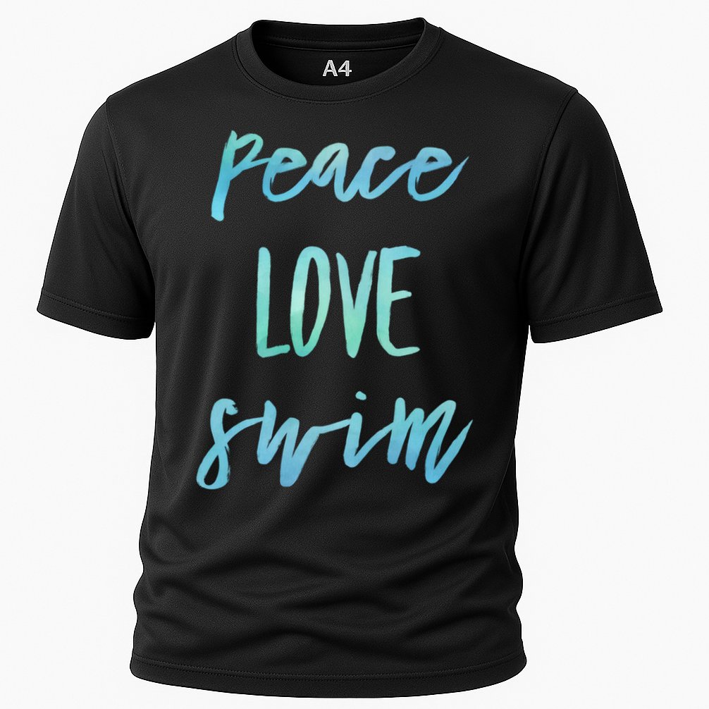 Peace Love Swim Funny Gift Swimmer Gift For Teen Cooling Performance Crew T-Shirt