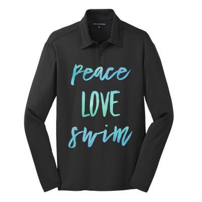 Peace Love Swim Funny Gift Swimmer Gift For Teen Silk Touch Performance Long Sleeve Polo