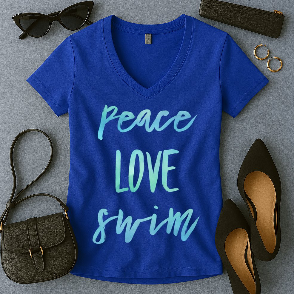Peace Love Swim Funny Gift Swimmer Gift For Teen Women's V-Neck T-Shirt