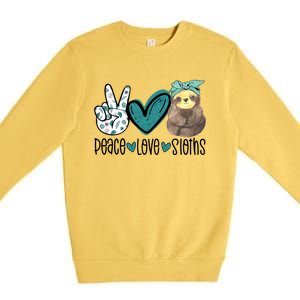 Peace Love Sloths Funny Sloths Lover Pet Lover Cute Mom Tee Gift Premium Crewneck Sweatshirt