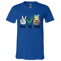 Peace Love Sloths Funny Sloths Lover Pet Lover Cute Mom Tee Gift V-Neck T-Shirt