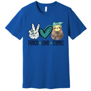 Peace Love Sloths Funny Sloths Lover Pet Lover Cute Mom Tee Gift Premium T-Shirt