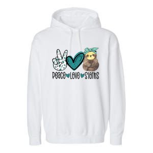 Peace Love Sloths Funny Sloths Lover Pet Lover Cute Mom Tee Gift Garment-Dyed Fleece Hoodie