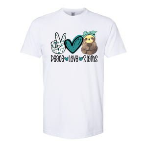 Peace Love Sloths Funny Sloths Lover Pet Lover Cute Mom Tee Gift Softstyle CVC T-Shirt