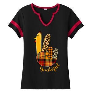 Peace Love Turkey Grateful Turkey Hand Sign Ladies Halftime Notch Neck Tee