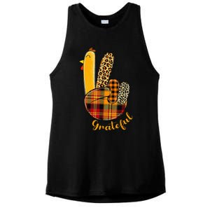 Peace Love Turkey Grateful Turkey Hand Sign Ladies PosiCharge Tri-Blend Wicking Tank