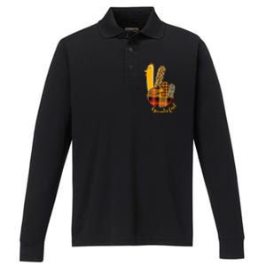 Peace Love Turkey Grateful Turkey Hand Sign Performance Long Sleeve Polo