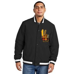 Peace Love Turkey Grateful Turkey Hand Sign Insulated Varsity Jacket