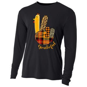 Peace Love Turkey Grateful Turkey Hand Sign Cooling Performance Long Sleeve Crew