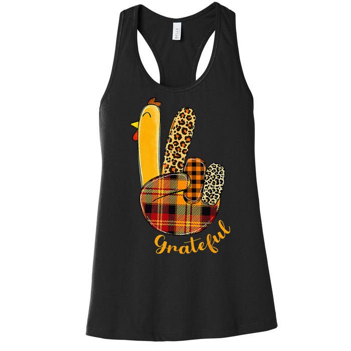 Peace Love Turkey Grateful Turkey Hand Sign Women's Racerback Tank