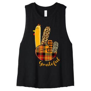 Peace Love Turkey Grateful Turkey Hand Sign Women's Racerback Cropped Tank