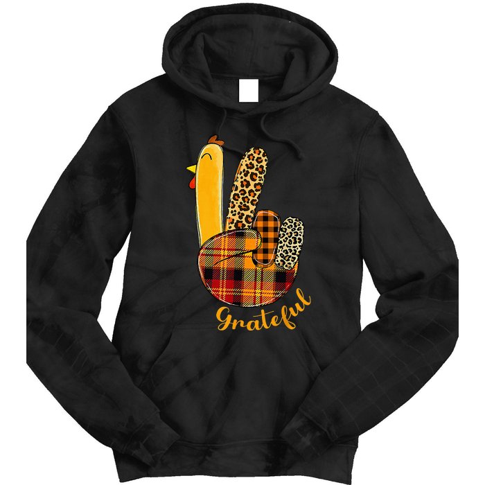 Peace Love Turkey Grateful Turkey Hand Sign Tie Dye Hoodie