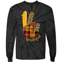 Peace Love Turkey Grateful Turkey Hand Sign Tie-Dye Long Sleeve Shirt