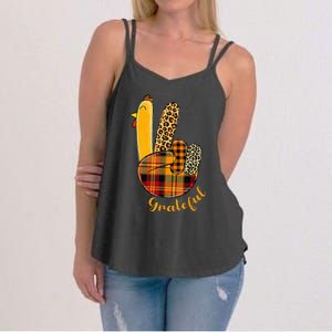 Peace Love Turkey Grateful Turkey Hand Sign Women's Strappy Tank