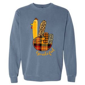 Peace Love Turkey Grateful Turkey Hand Sign Garment-Dyed Sweatshirt