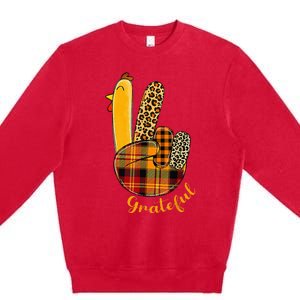 Peace Love Turkey Grateful Turkey Hand Sign Premium Crewneck Sweatshirt