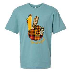 Peace Love Turkey Grateful Turkey Hand Sign Sueded Cloud Jersey T-Shirt