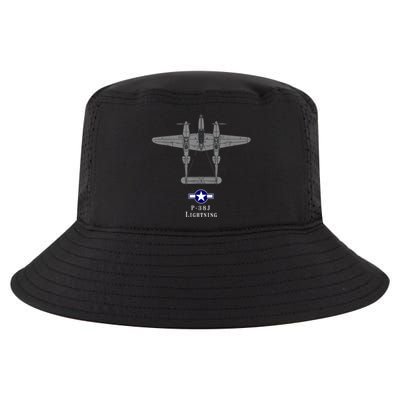 P38 Lightning Tech Drawing WWII Fighter Airplane Cool Comfort Performance Bucket Hat