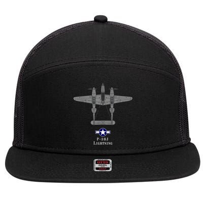 P38 Lightning Tech Drawing WWII Fighter Airplane 7 Panel Mesh Trucker Snapback Hat