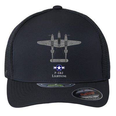 P38 Lightning Tech Drawing WWII Fighter Airplane Flexfit Unipanel Trucker Cap