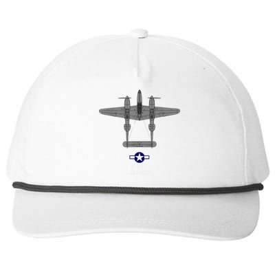 P38 Lightning Tech Drawing WWII Fighter Airplane Snapback Five-Panel Rope Hat