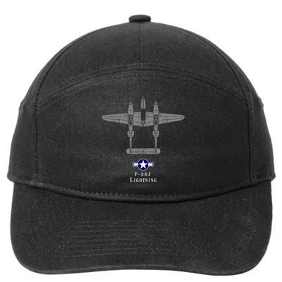 P38 Lightning Tech Drawing WWII Fighter Airplane 7-Panel Snapback Hat