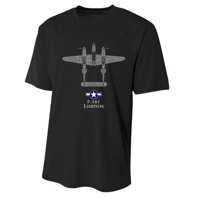 P38 Lightning Tech Drawing WWII Fighter Airplane Performance Sprint T-Shirt