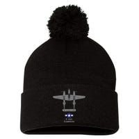 P38 Lightning Tech Drawing WWII Fighter Airplane Pom Pom 12in Knit Beanie