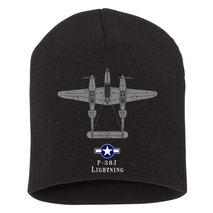 P38 Lightning Tech Drawing WWII Fighter Airplane Short Acrylic Beanie