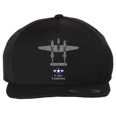 P38 Lightning Tech Drawing WWII Fighter Airplane Wool Snapback Cap