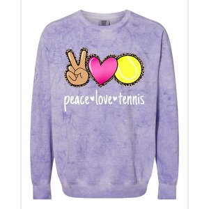 Peace Love Tennis Leopard Print Girls Wo Tennis Colorblast Crewneck Sweatshirt