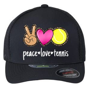 Peace Love Tennis Leopard Print Girls Wo Tennis Flexfit Unipanel Trucker Cap