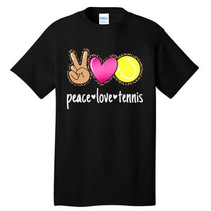 Peace Love Tennis Leopard Print Girls Wo Tennis Tall T-Shirt