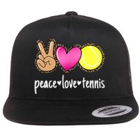 Peace Love Tennis Leopard Print Girls Wo Tennis Flat Bill Trucker Hat