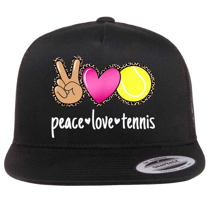 Peace Love Tennis Leopard Print Girls Wo Tennis Flat Bill Trucker Hat