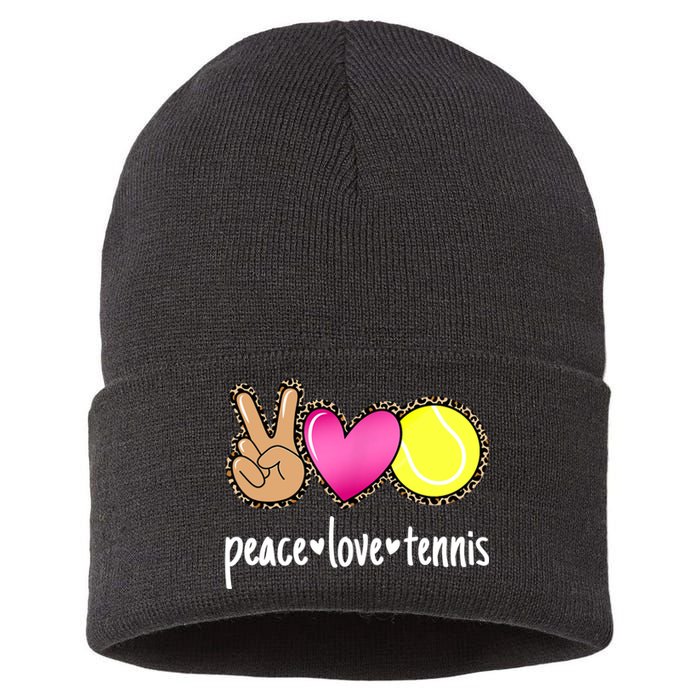 Peace Love Tennis Leopard Print Girls Wo Tennis Sustainable Knit Beanie