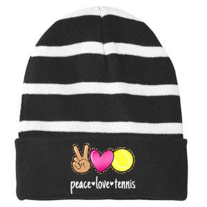 Peace Love Tennis Leopard Print Girls Wo Tennis Striped Beanie with Solid Band