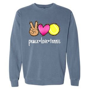 Peace Love Tennis Leopard Print Girls Wo Tennis Garment-Dyed Sweatshirt