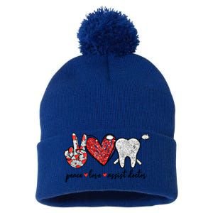 Peace Love Teeth Assist Doctor Funny Dental Assistant Gift Pom Pom 12in Knit Beanie