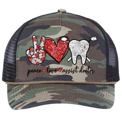 Peace Love Teeth Assist Doctor Funny Dental Assistant Gift Retro Rope Trucker Hat Cap